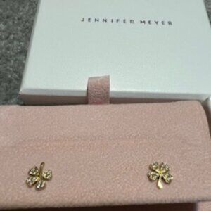 NIB Jennifer Meyer 18Kt. Mini Diamond 4-Leaf Clover Post Earrings